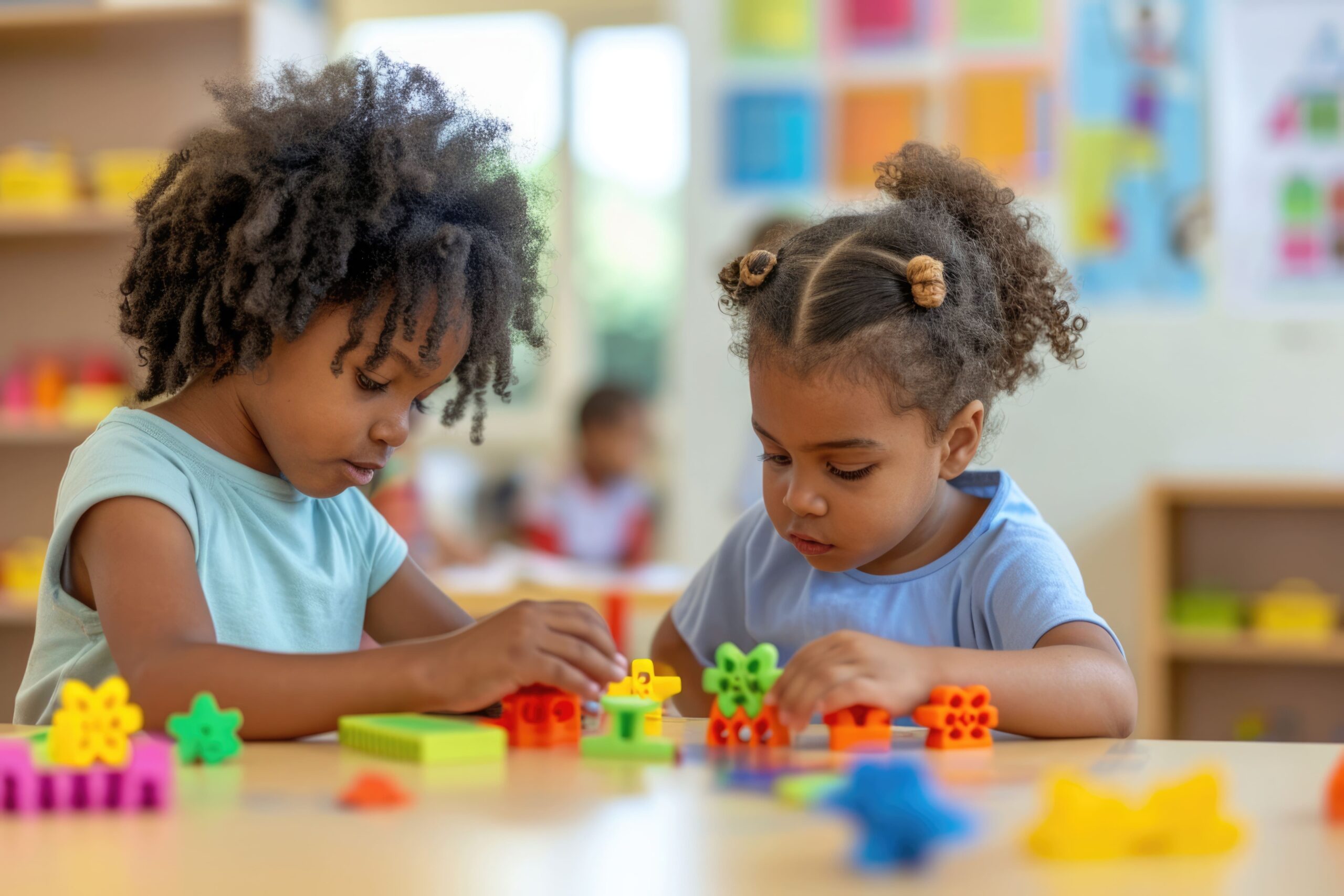 realistic scene with young children with autism playing ()